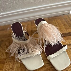 STAUD Beige Feathered Women's Sandals
